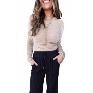 NEW HEM & THREAD crew neck velvet bodysuit in champagne